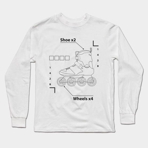 Shoe x2 wheels x4 - White Infographic rollerblade Long Sleeve T-Shirt by Whiterai